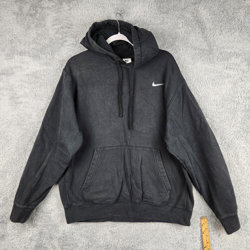Nike Hoodie Mens Large Black Pullover Fleece Swoosh CJ1611-010 Athletic Fade Y2k